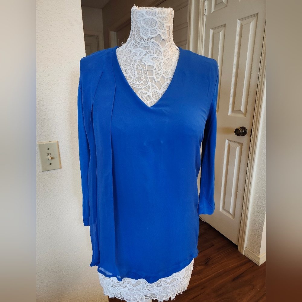 Escada Spory Royal Blue Viscose/ Silk Layer Top Size XS Quiet Luxury Resort Wear